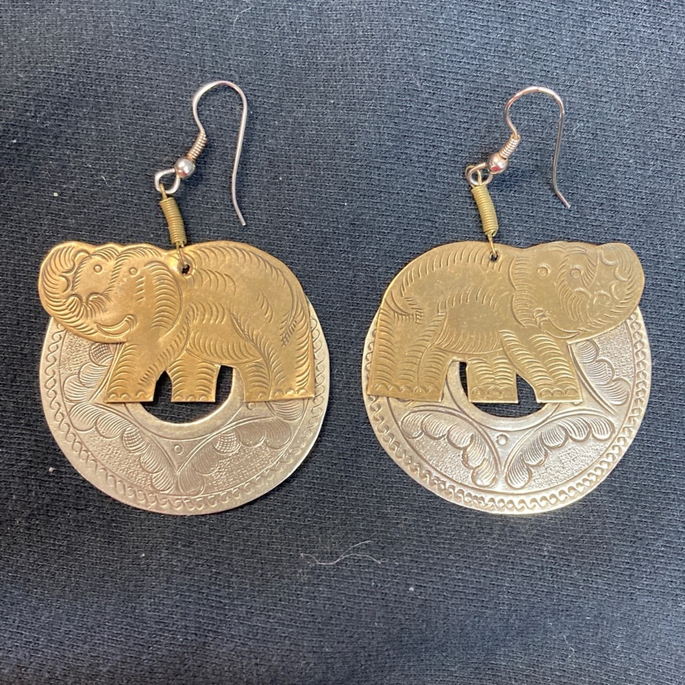 Handmade Silver and Brass Elephant Earrings